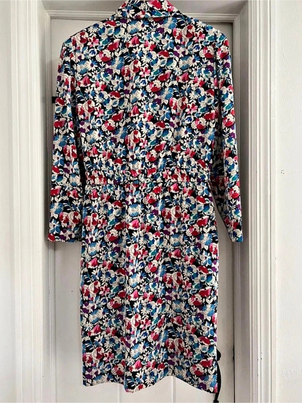 Vintage Liz Claiborne Floral Midi Dress in Black & Blue Size 14 - Picture 2 of 5
